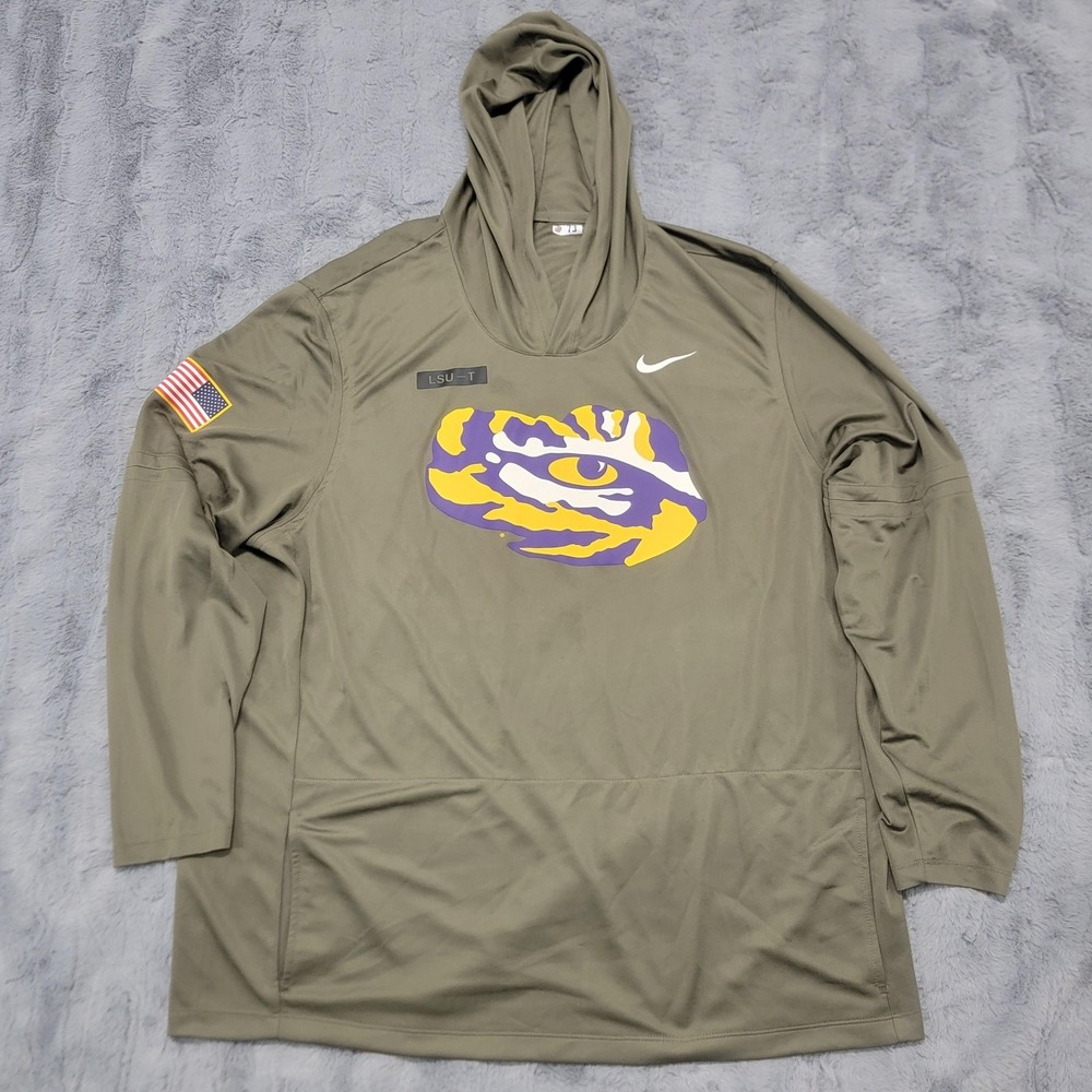 2025 LSU Tigers Team Issue Nike Hoodie Shirt Mens XL Olive Military Appreciation